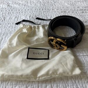 Gucci Black Belt with Distinctive Gold Buckle